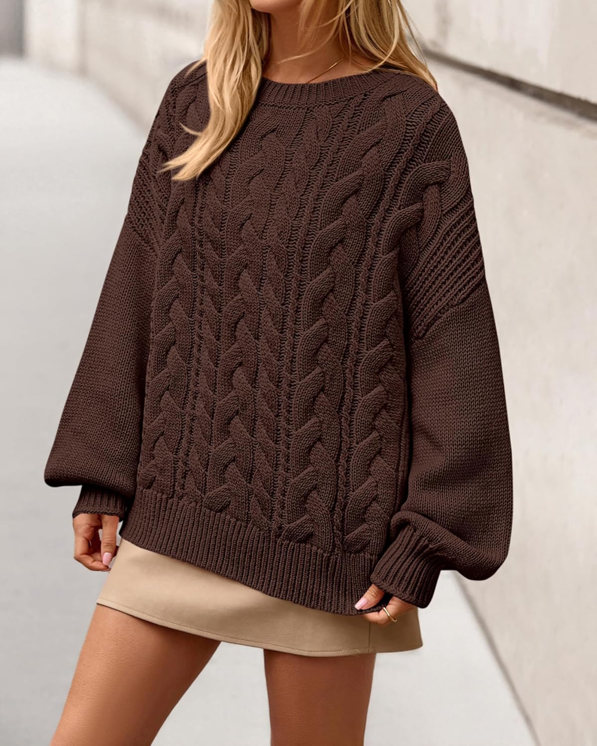 BTFBM Women's Oversized Sweaters 2025 Batwing Long Sleeve Cable Knit Crewneck Pullover Tops Fall Outfits Winter Clothing - Image 4