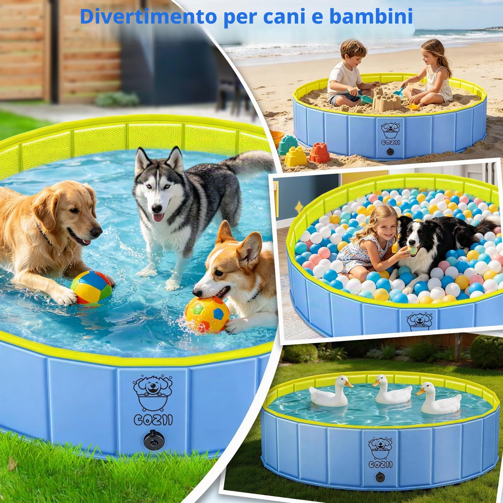 COZII Piscina per cani pieghevole, 160 x 30 cm, antiscivolo, resistente, grande, per cani, bordo in PP da 6 mm e PVC rigido, piscina portatile per bambini, cani, animali domestici
