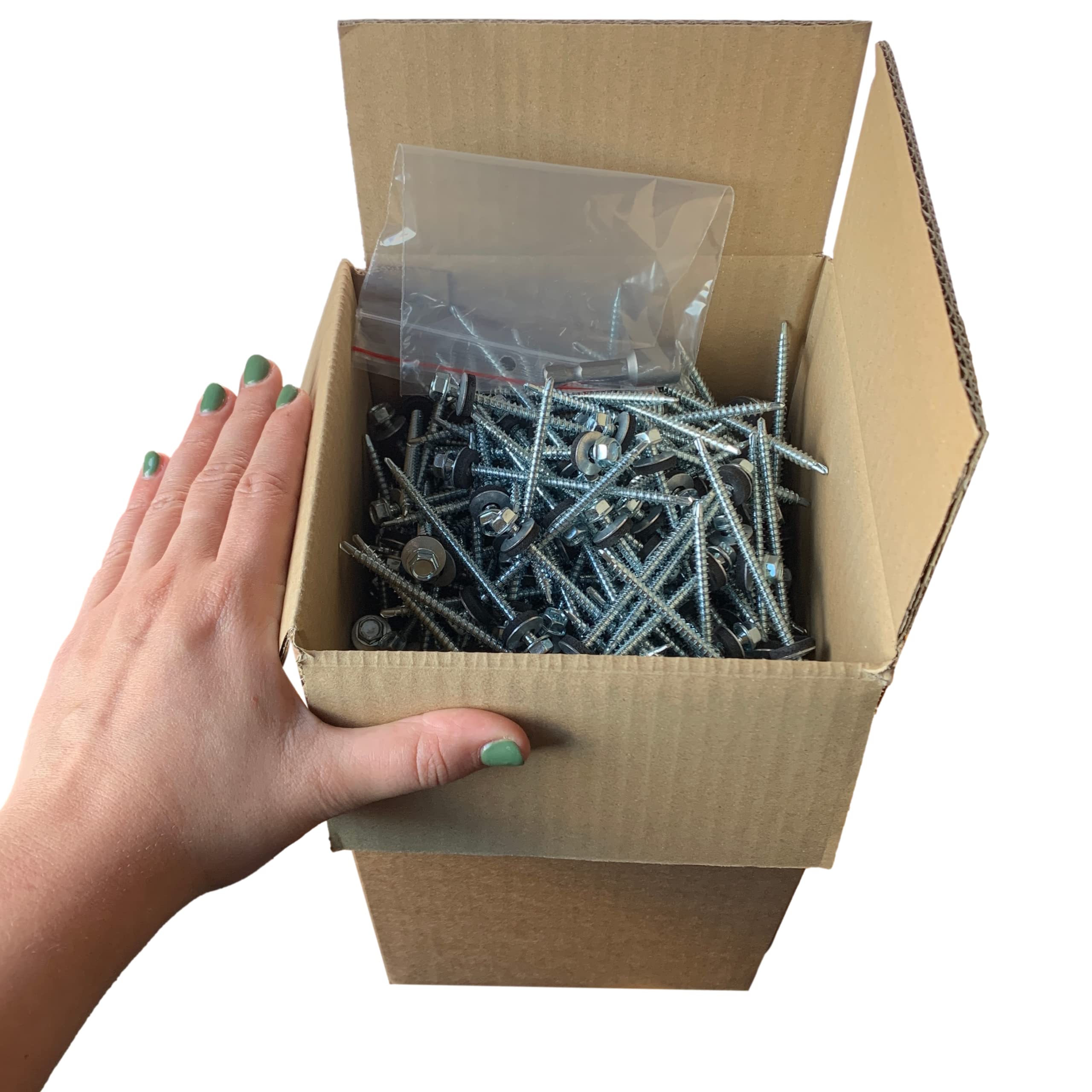 Confezione da 500 viti autofilettanti in acciaio zincato DIN 7504-K da 4,8 mm x 80 mm, testa esagonale con rondelle EPDM, viti per lamiera autofilettanti (500 pezzi da 4,8 x 80 mm)