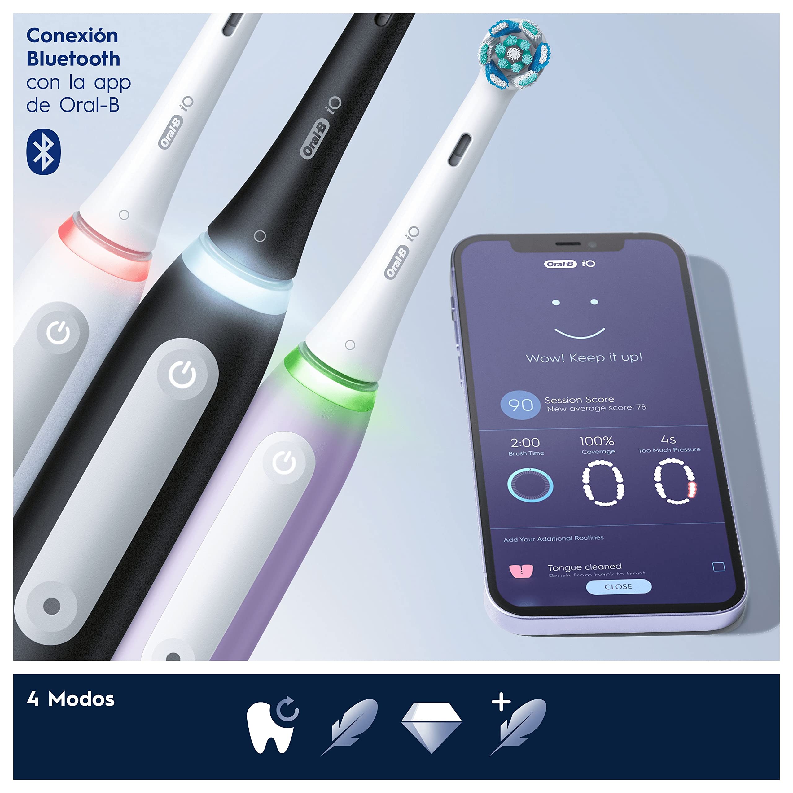 Oral-B iO 4 Cepillo de Dientes Eléctrico con Mango Recargable, 3 Cabezales y Estuche de Viaje, Diseñado por Braun, Regalos Originales para Mujer y Hombre - Negro