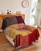 AIVIA Boho Chenille Jacquard Throw Blanket - Colorful Bohemian Aztec Hippie Sofa Chair Cover (60x75 Inch, Red Green Navy Yellow)
