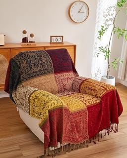 AIVIA Boho Chenille Jacquard Throw Blanket - Colorful Bohemian Aztec Hippie Sofa Chair Cover (60x75 Inch, Red Green Navy Yellow)