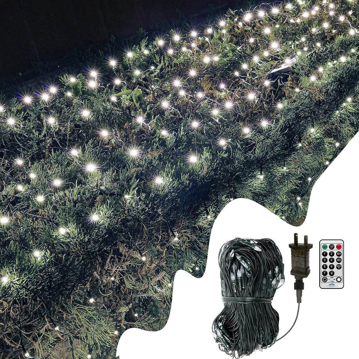 Filet Lumineuse Nettes Extérieure - Avec prise - 6 x 2 m - 300 LED - Étanche - 8 Modes Dimmable - Avec télécommande et minuterie - Décoration Extérieur Mariage Noël Fêteardin Patio Clôture- Blanc