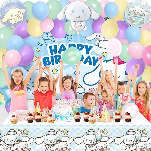 84 piezas de decoración de fiesta de cumpleaños de perro de anime, suministros de fiesta de cumpleaños de dibujos animados incluyen telón de fondo,