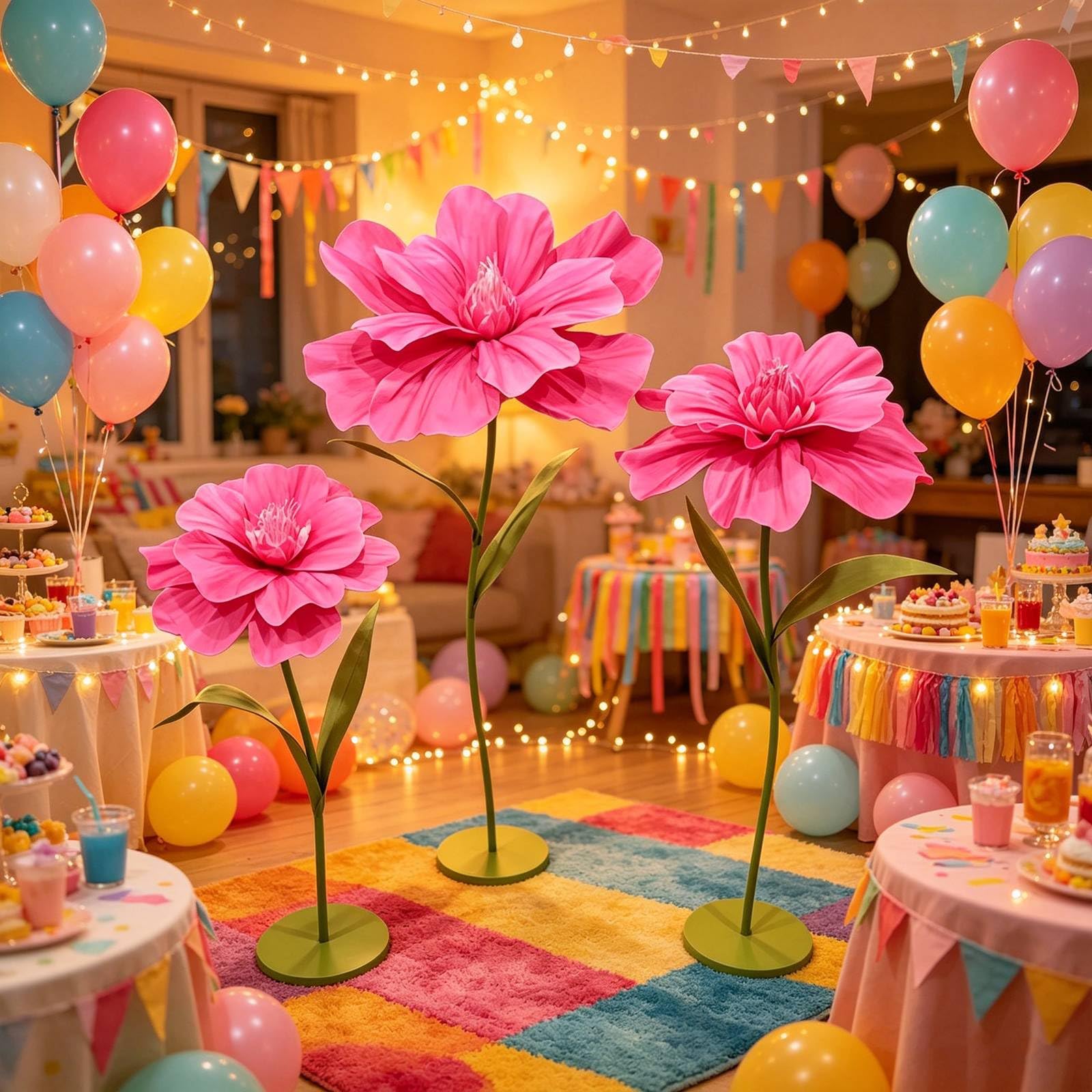 3 Stück Große Künstliche Blumen Weatherproof Riesige Künstliche Blumen Mit Ständer Für Hochzeit, Geburtstag, Party, Garten, Büro, Zuhause, Schaufenster Pink Red,One Size