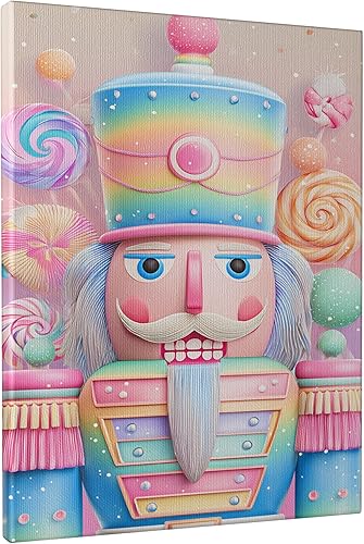 Lienzo de cascanueces para cocina, arte de pared, diseño de piruleta juguetona de Navidad, caramelo, Navidad, pastel, pintura para colgar en la