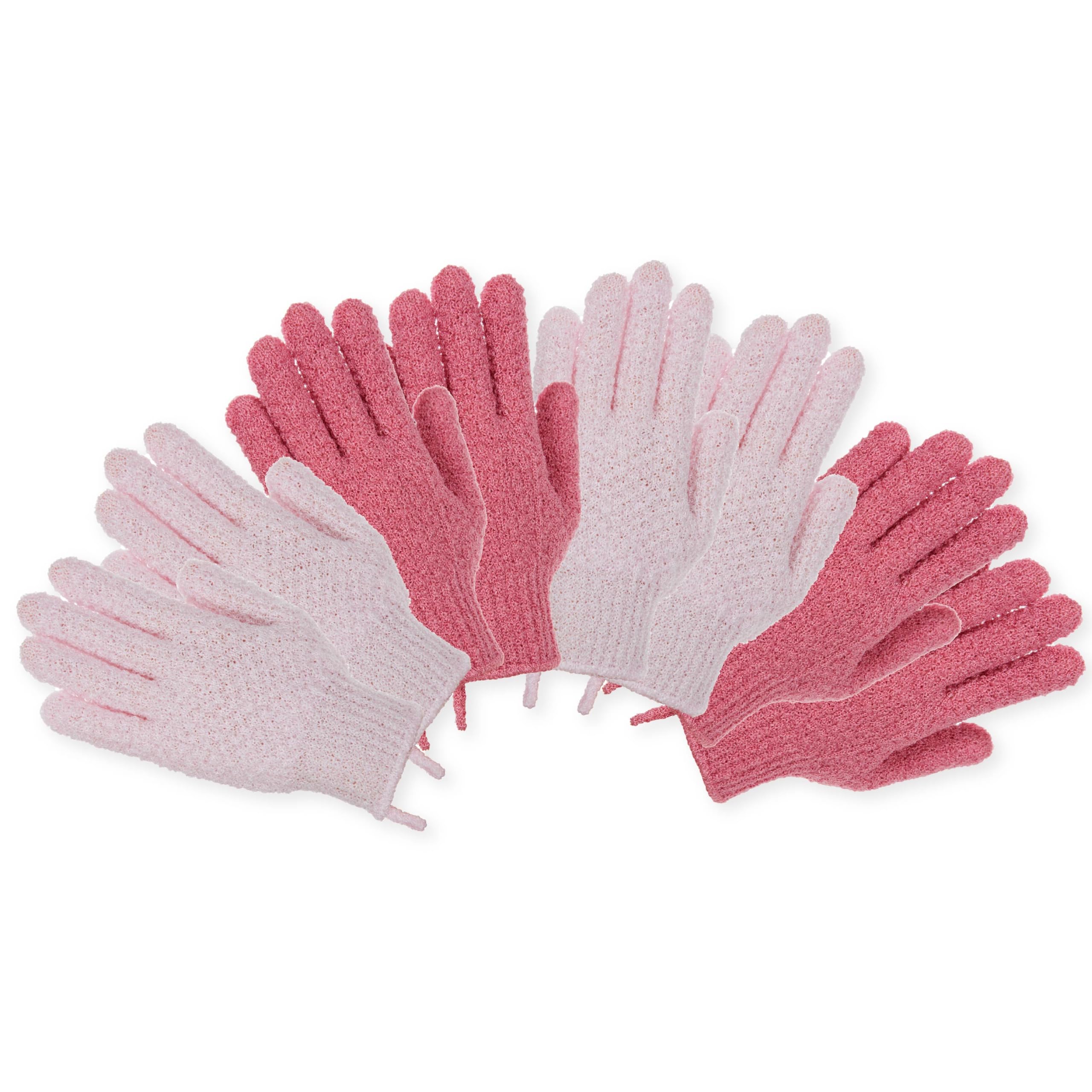 4 Pairs Exfoliating Gloves, 100% Nylon, Dual Texture Body Scrub for Spa, Massage & Dead Skin Removal, Multi-Color Shower Bath Accessories (Pink/Orchid)
