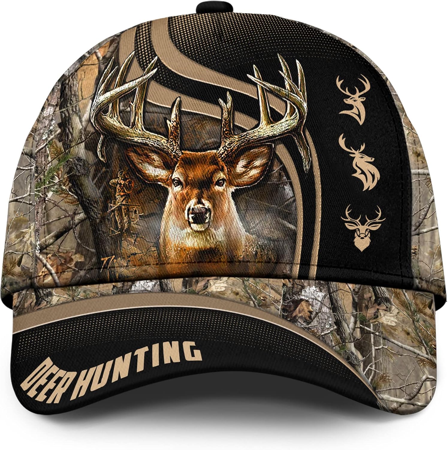 CleveFit Premium American Flag Deer Hunting Classic Cap, Skull Deer Hunting Cap, American Hunter Baseball Cap Brow Brown