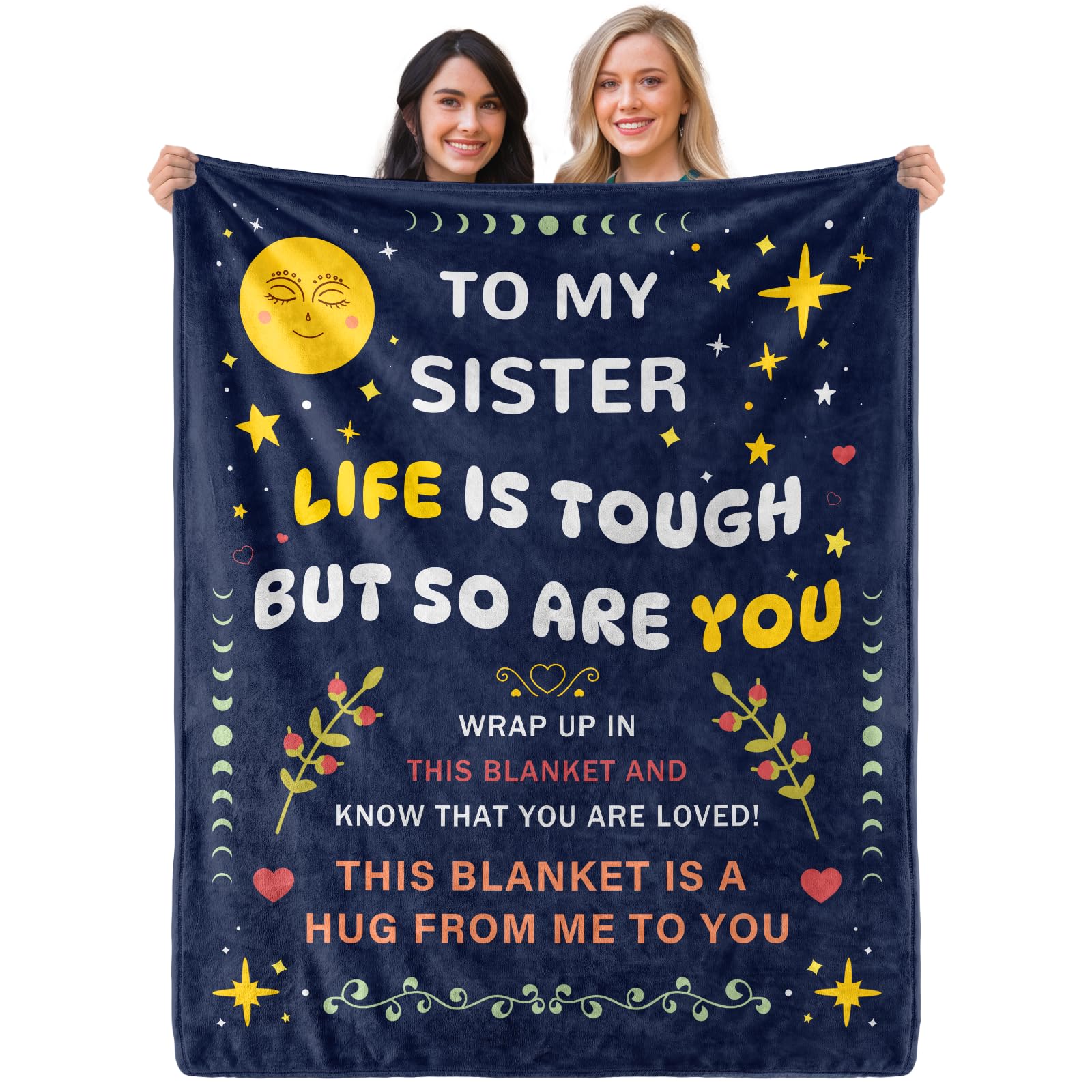 PUREFLY Sister Blankets from Sis, Sister Birthday Gifts for Women with Gift Box, Best Sis Ever Gifts on Mothers Day, Soft Throw Blanket 60''x50''