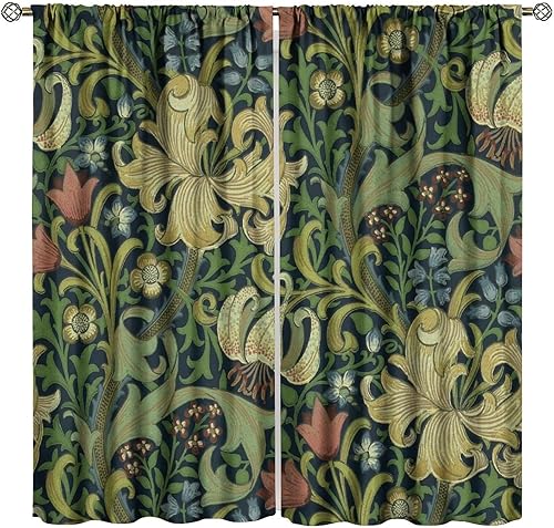 Miniatura 101 de Retro 70s Floral Blackout Window Curtains, Watercolor Flower Plant Rustic Modern Style Pattern Window Drapes, for Bedroom Living Room 42x45in 2