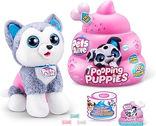 Pets Alive Pooping Puppies by ZURU Husky Real Pet Dog Puppy Play Cuddly Toy Developmental Plush Color Changing Unboxing Interactive Electronic Pet Puppy (Husky)