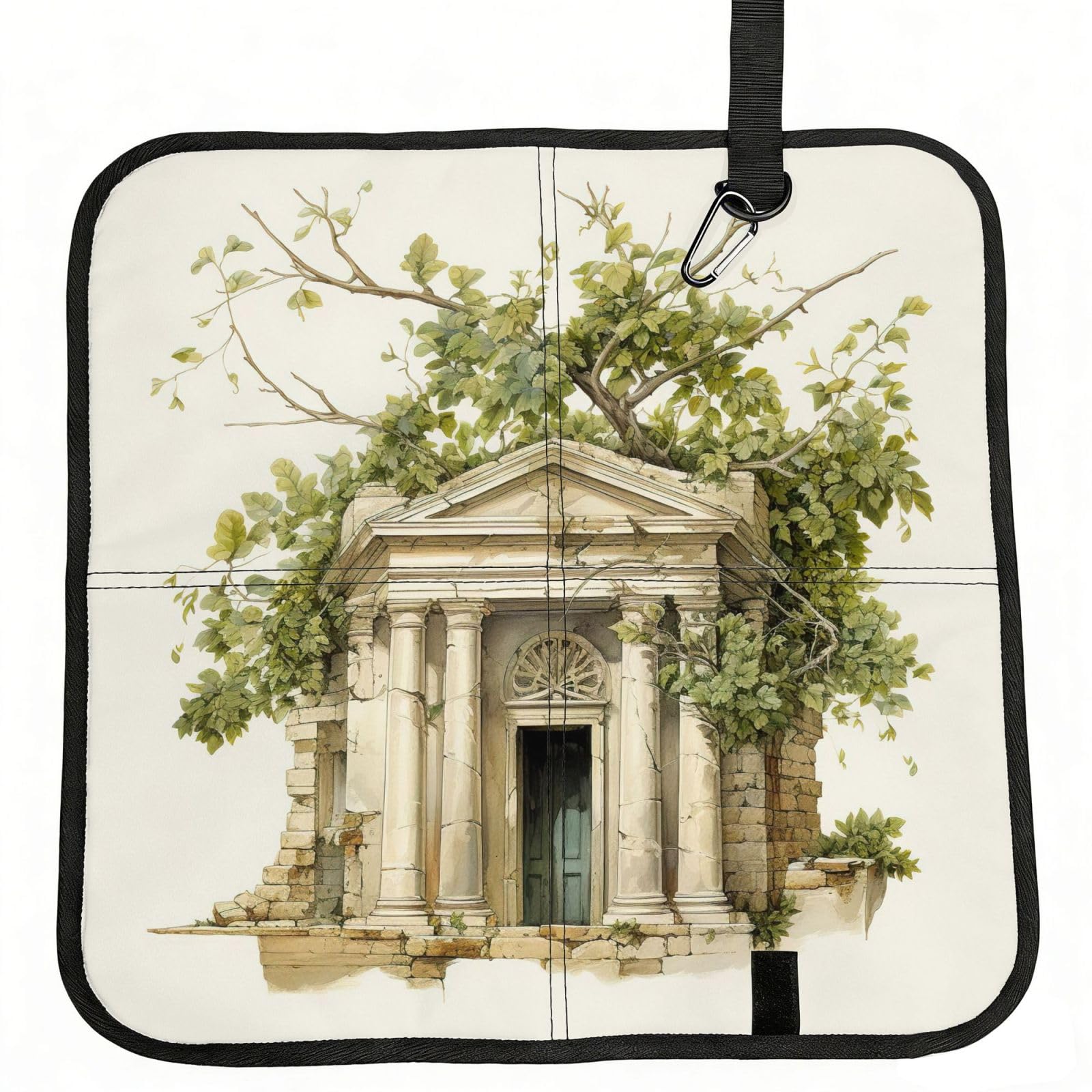 eeprty Antique Building with Roman Olive Branch and Greek Printed Portable Seat Cushion Strap, Foldable Pad for Stadium Bleachers Hiking Travel