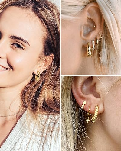Miniatura 5 de Adoyi Gold Hoop Earrings Set for Women 14K Gold Plated Chunky Hoops Twisted Huggie Gold Hoop Earrings for Gift Lightweight