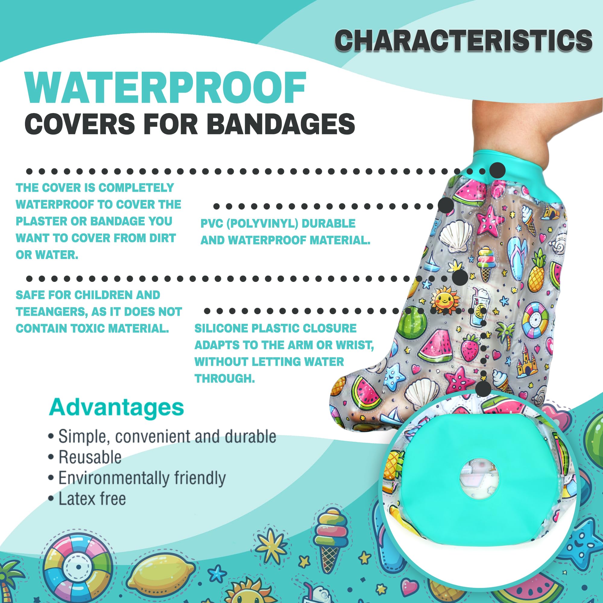 DOJA Barcelona | Protector Escayola para Pie | Niños | 455x355mm |Funda Impermeable de PVC Con Cierre Silicona | Cubre Escayola Pie Niño Adulto o Adolescente | Resistente al Agua Para Ducha o Piscina