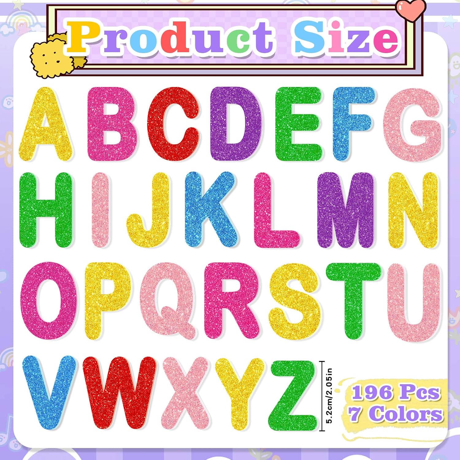 Glitter Foam Letter Stickers Large 2 Inch Alphabet Stickers for Crafts, 196 Pcs Colorful Self-Adhesive 3D EVA Sparkly Foam Letters for Bulletin Board Classroom Decor Birthday Party DIY Art Projects