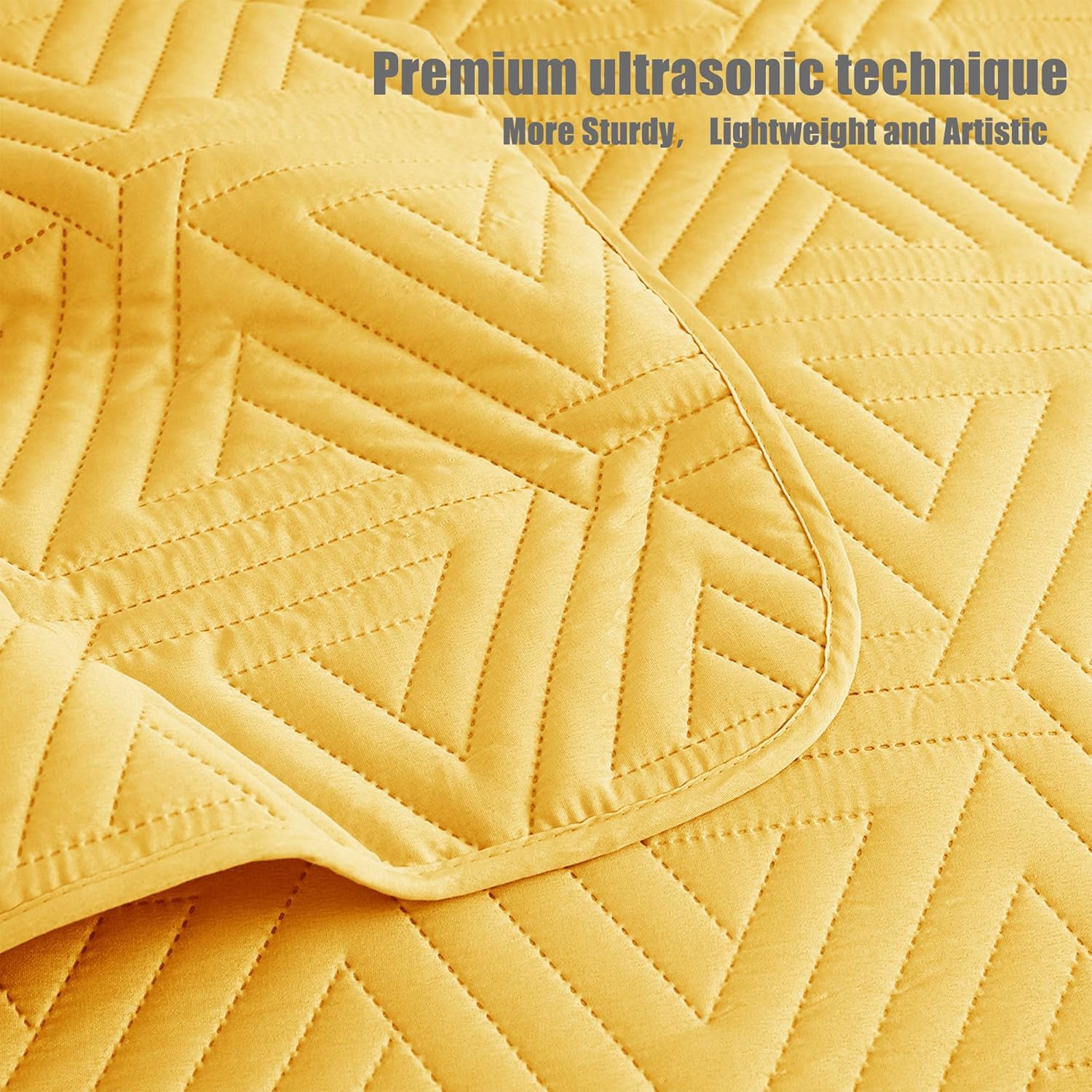 Whale Flotilla Soft Twin Size Quilt Set for All Seasons, 2-Piece Ultrasonic Geometric Quilts Bedding Set, Lightweight Reversible Bedspread, Coverlet, Bed Cover with Pillow Sham, Yellow - Image 8