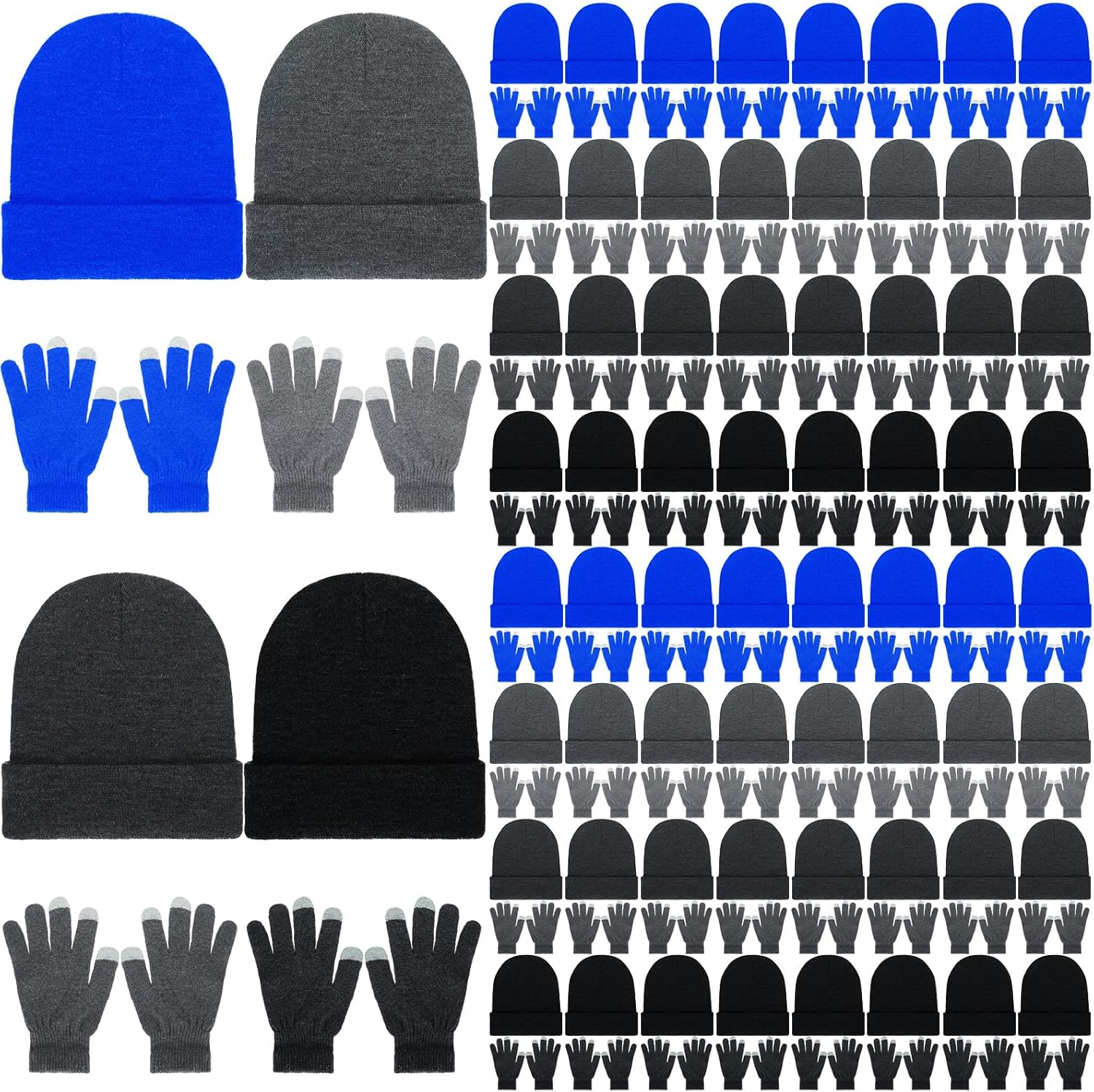 Suhine Bulk Winter Hats and Gloves Set Warm Beanie Gloves Pack Homeless Supplies for Cold Weather Charity