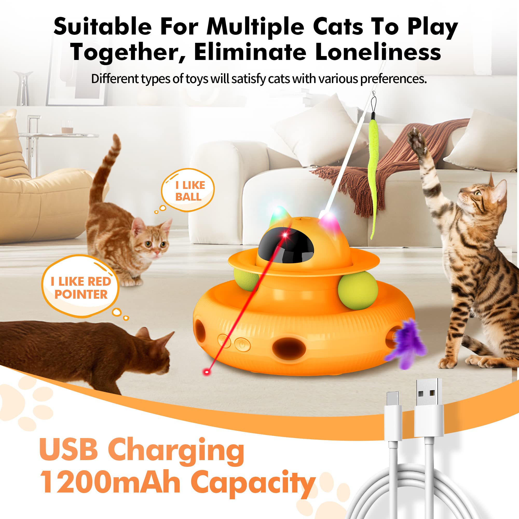 UPSKY Cat Toys 4-in-1 Interactive Electronic Cat Toy for Indoor Kitten, 2023 Upgrade Automatic Cat Pointer Toys, Cat Feather Toys, Cat Teaser Toys, and Cat Roller Toy Relieves Anxiety