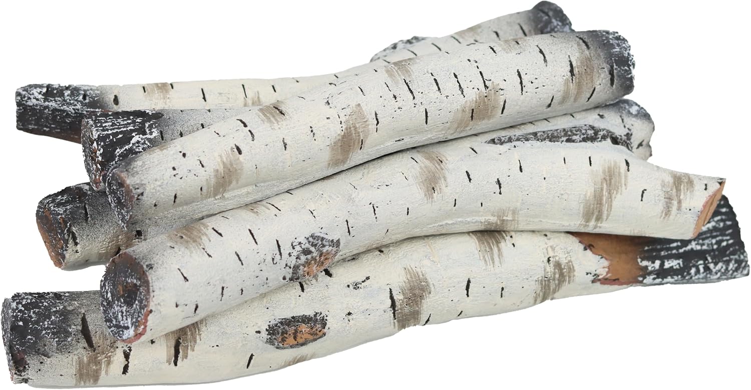 Small Gas Fireplace Logs，Ceramic White Birch Wood Gas Logs Indoor Insert，Vented，Propane，Electric Gas Fireplace，Linear Fire Pits Ceramic Fiber Outdoor Gas Fireplace Fire Pit，6pcs Logs Decor
