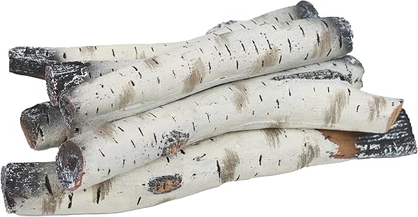 FORYEYC Kleine Gaskaminscheite aus Keramik mit Birkenholz-Design