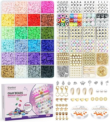 Gionlion Kit de 2 cajas de cuentas de arcilla 24 colores cuentas de arcilla planas cuentas espaciadoras y accesorios de dijes para hacer joyas