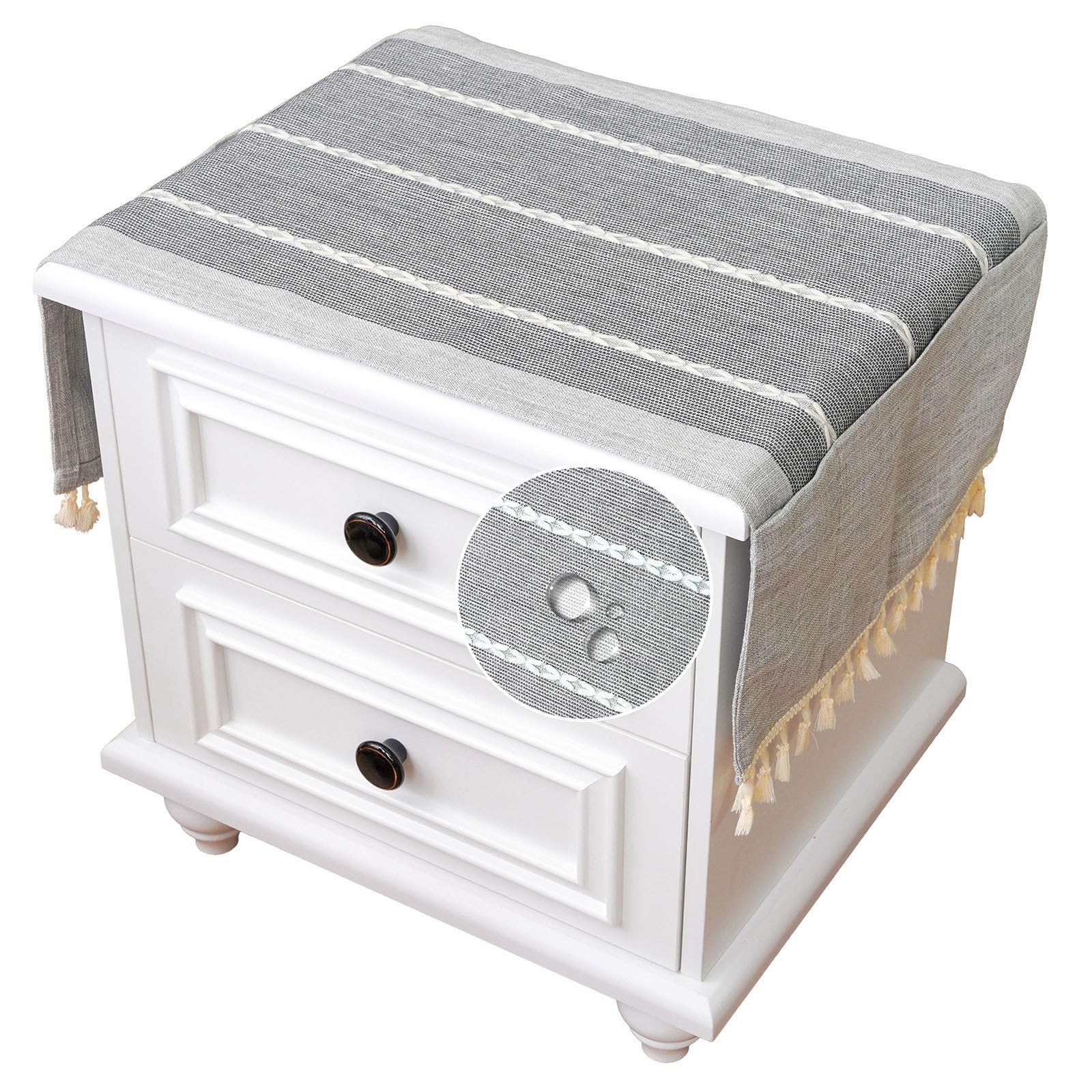 SIELUNO Nightstand Cover, Rectangle Bedside Tablecloth with Pockets and Tassel, Cotton Linen Waterproof Small Tablecloth TV Cabinet Washer Dryer