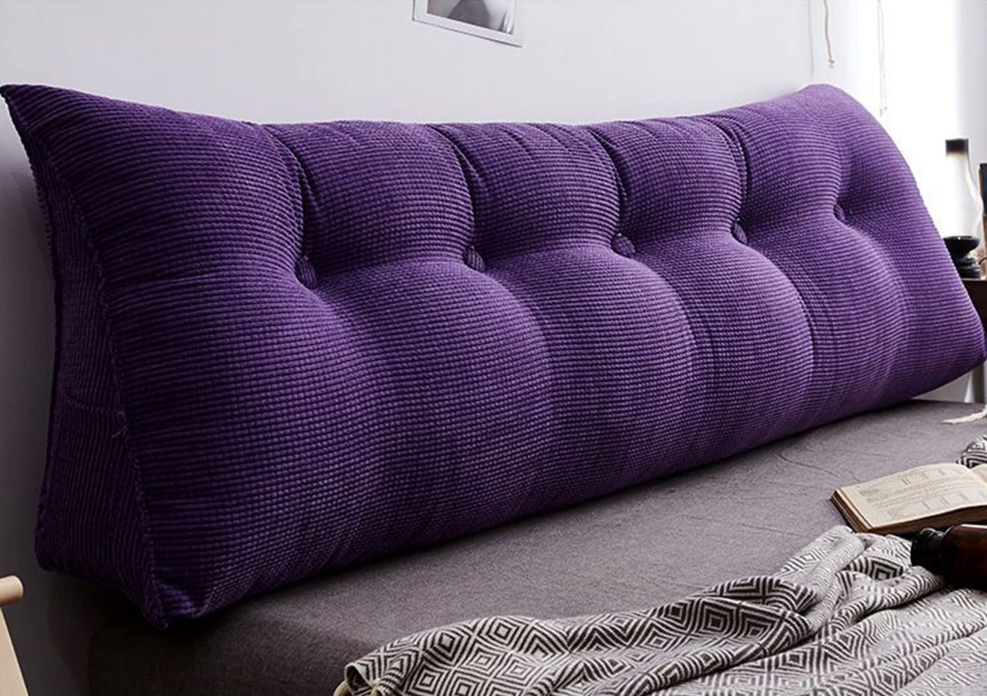 RAKTOV Ergonomic Triangular Bedside Rest Cushion for Back Support, Headboard Pillow Reading Rest Pillow Backrest Wedge Pillow Large Sleeping Backrest Cushion Lumbar Bed Pillow,71x9x20in,Purple