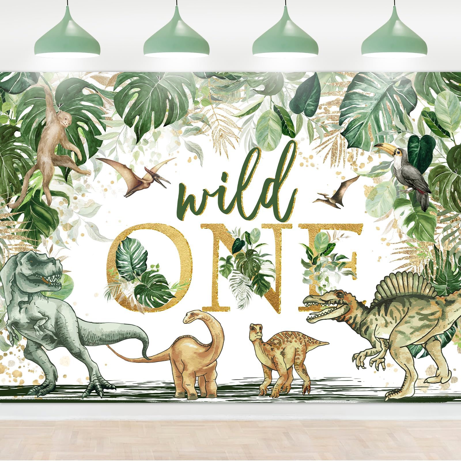 Amazon.com : Mocsicka Wild One Backdrop Jungle Dinosaur 1st Birthday ...