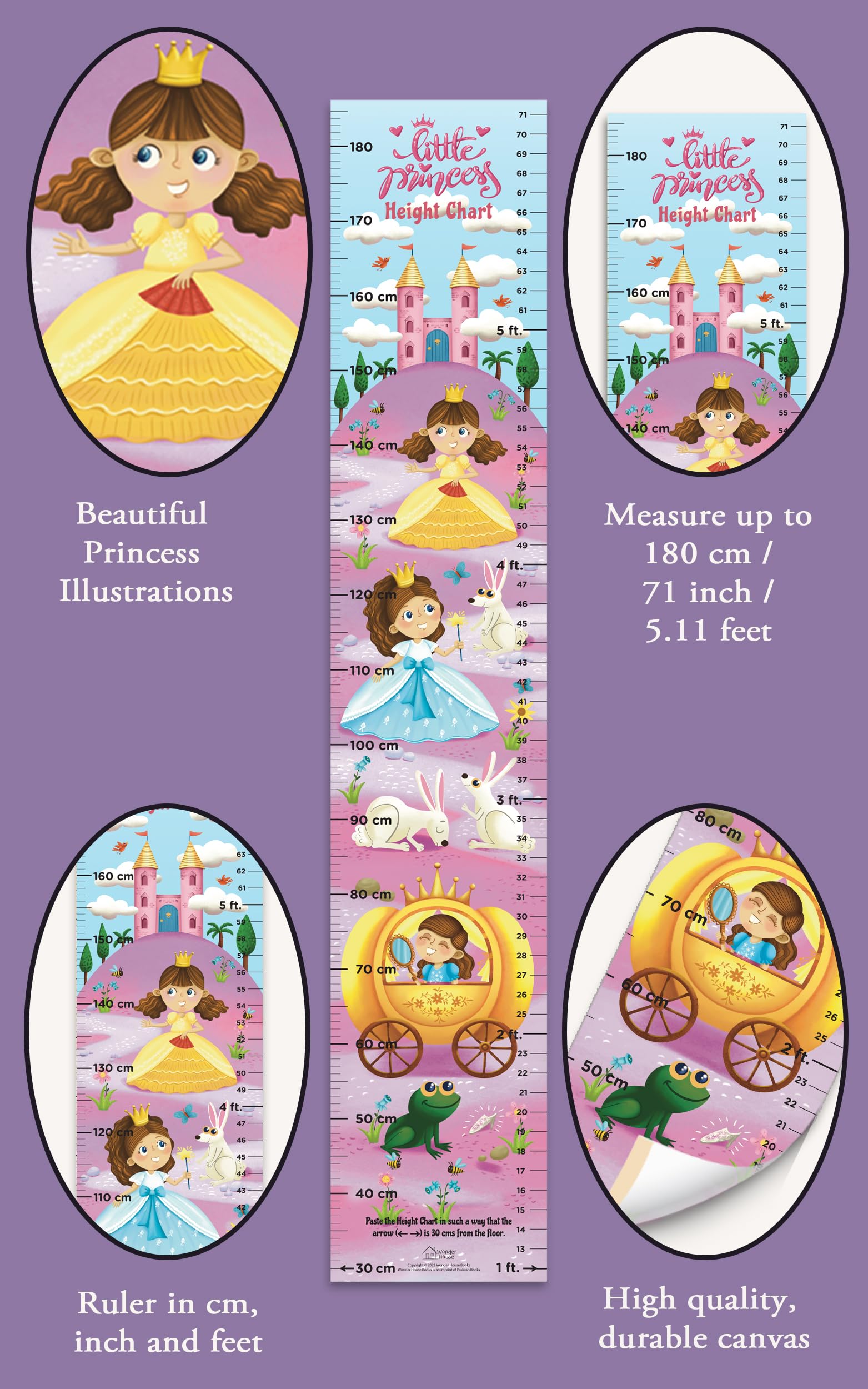 Little Princess Height Chart (Kids' Height Chart | Height Measuring Scale Sticker | Height Chart Wall Sticker for Children | Nursery Decoration) 1