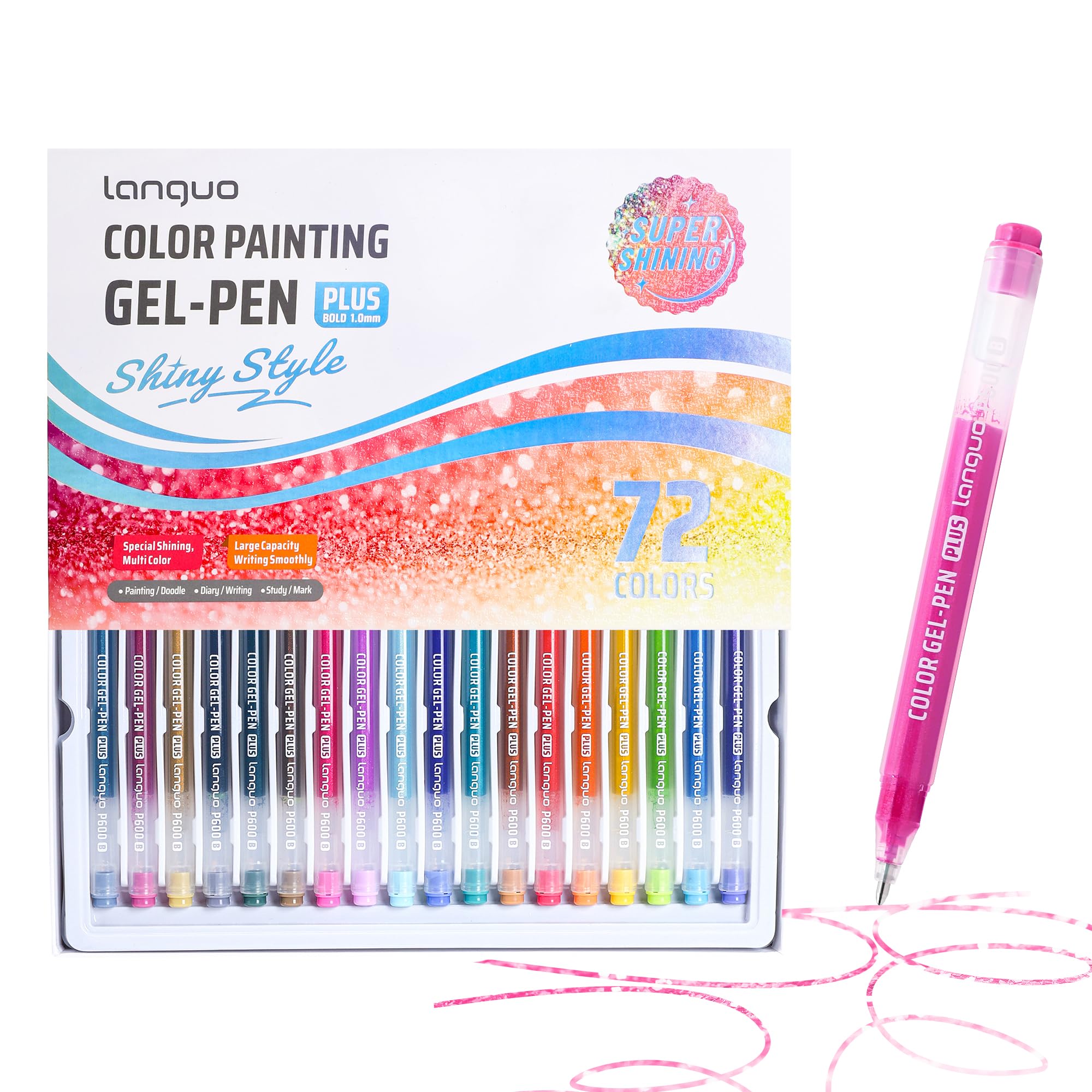 Photo 1 of languo Glitter Gel Pens for Adult Coloring, 72 Colors Special Shining Multi Glitter Gel Pens Colored Set for Drawing, Doodling, Journaling & Creative Art Supplies