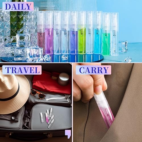 Miniatura 7 de Fandamei Mini botella de spray de 0.1 fl oz, paquete de 10 mini botellas de plástico transparente de 0.1 fl oz vacías, mini botella de perfume