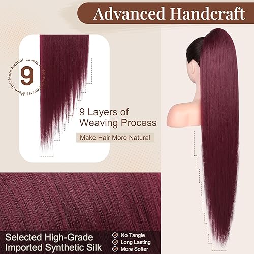 Miniatura 4 de FLUFYMOOZ Extensión de cola de caballo, 36 pulgadas de largo, lacio, con cordón, de alta calidad, extensiones de pelo sintético de alta calidad,