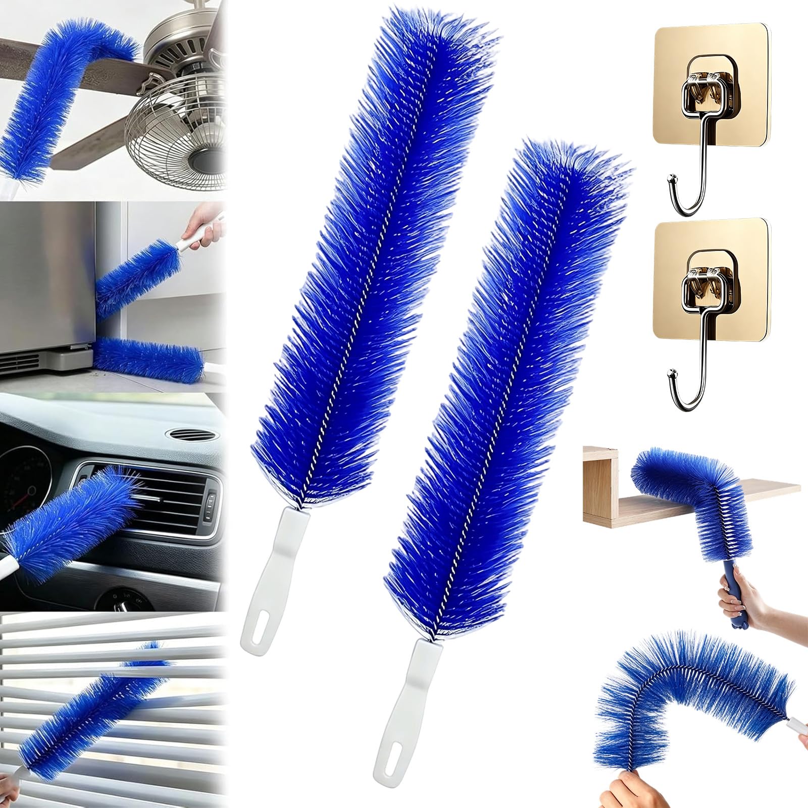 Bendable Microfiber Head, Cobweb Duster, Fan Cleaner Brush Reusable Dust Remover Washable ldeal for Electric Fans, Air Conditioning, Car Vents, Curtains (2blue)