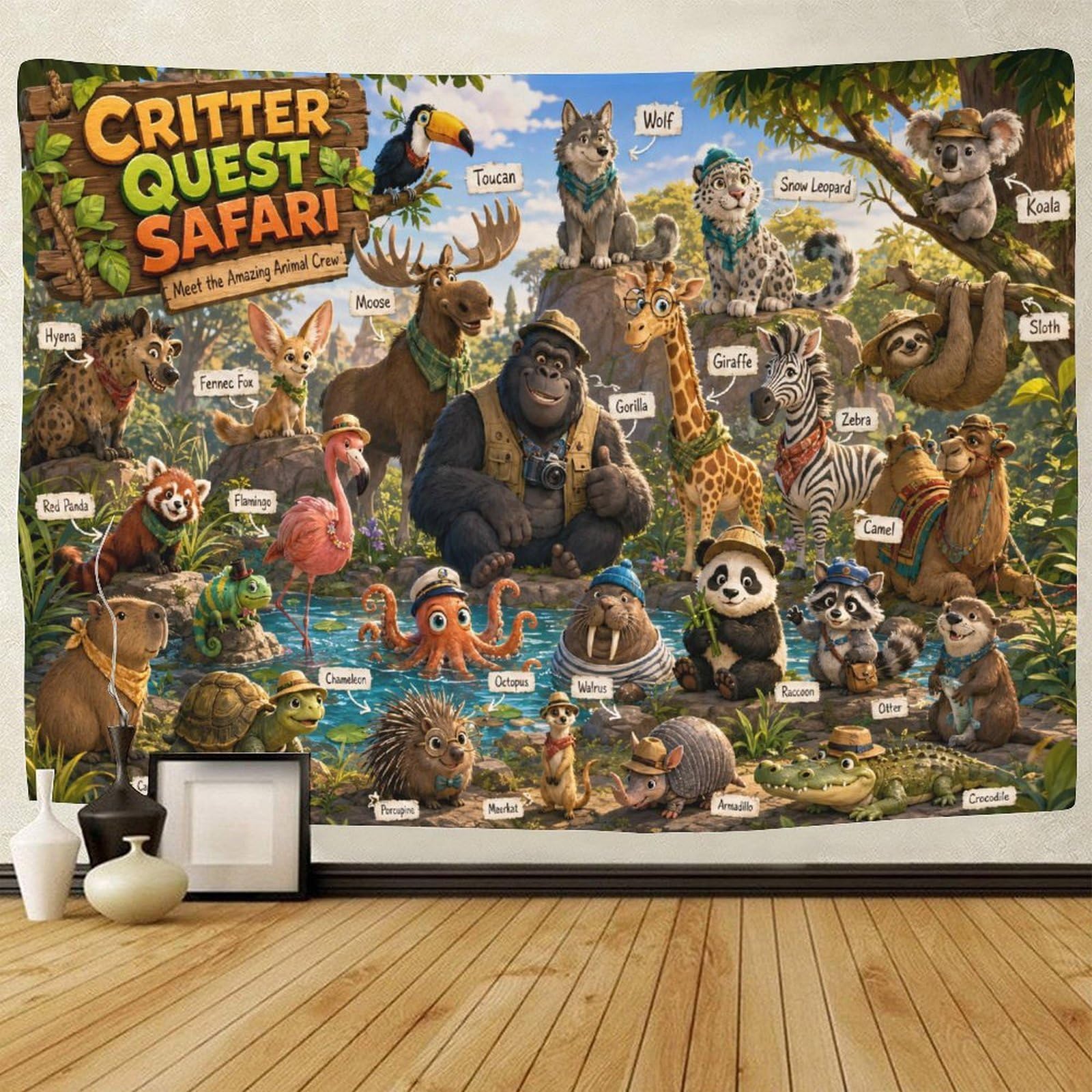 ASDFGHJKLZA Fun Wildlife Theme Guide Wall Art Decor Tapestry for Bedroom 3D Print Animal Tapestries Poster Curtain Living Room Dorm 130cmx150cm