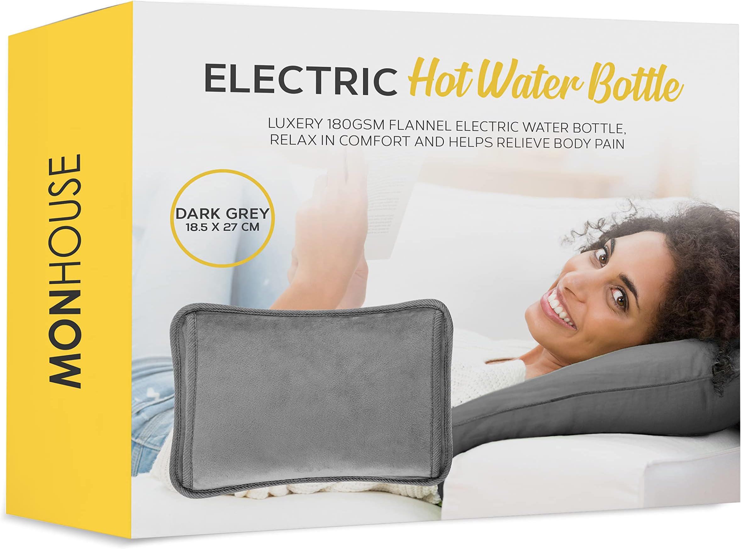 MONHOUSE Rechargeable Electric Hot Water Bottle Grey - Bed Hand Warmer Massaging Heat Pad Cozy - Soft & Cosy Heated Water Bag Warm & Soft to Touch Waist Belt - No Refill