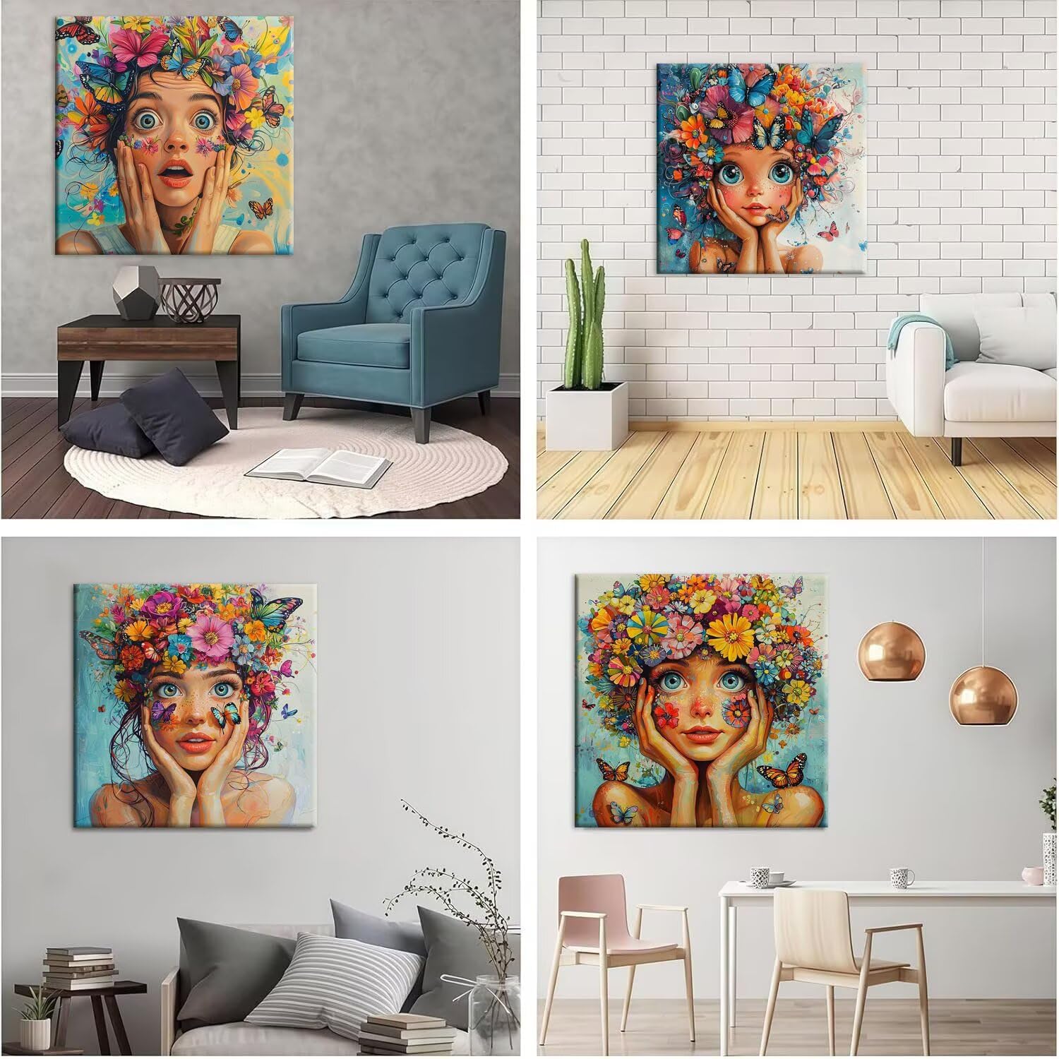 5D Diamond Painting niedlich Mädchen, Diamant Malerei 50x50cm w-473 | 4 Pack Diamond Painings Erwachsene, 5D DIY Diamant Malerei Mosaikherstellung für Relaxation and as a Wall Deko Geschenk