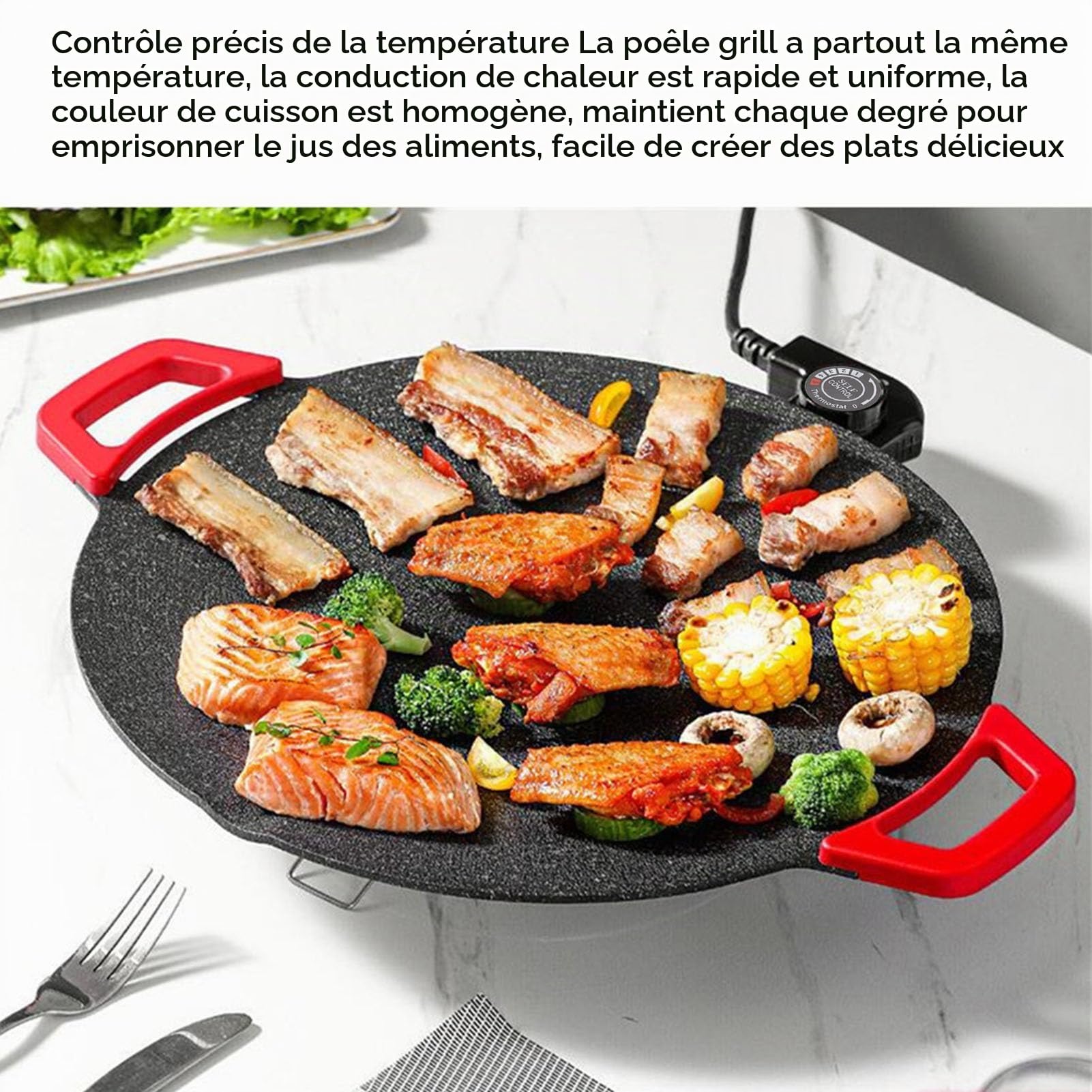Plaque de Cuisson électrique de 11,8 Pouces, Plaque de Cuisson pour Barbecue électrique Antiadhésive sans Fumée avec Contrôle de Température Réglable, Crêpière pour Injera, Lefse
