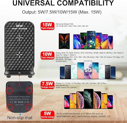 Miniatura 2 de BIGMONAT Estación de carga inalámbrica rápida con certificación Qi de 15 W compatible con iPhone 1515 Plus15 Pro Max14131211Pro MaxXRXSX8 Plus,