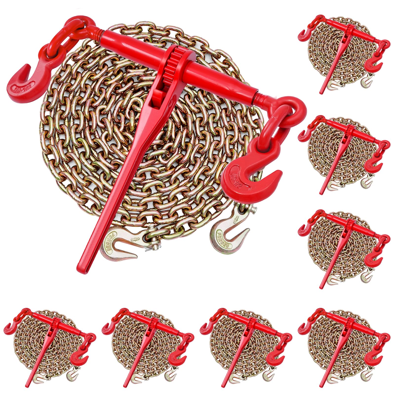 VEVOR Tensor de Trinquete con Cadenas G80 10mm x 3m Kit 8 Piezas Carga de Trabajo 4173 kg