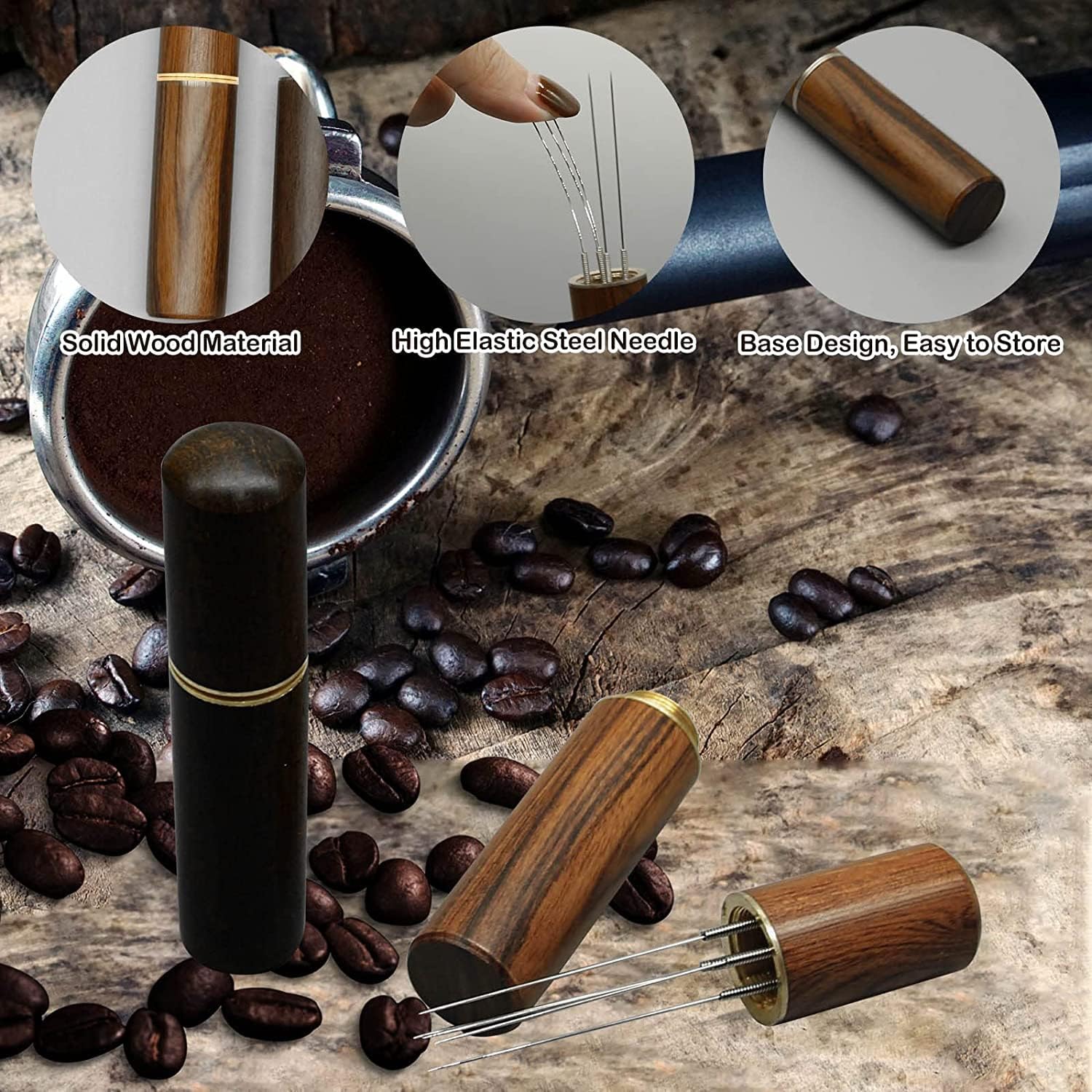 Joyzzz Espresso Kahve Karıştırıcı, Espresso Dağıtımı için Profesyonel Kahve Karıştırma WDT Aracı, El Tampers Karıştırma Aracı Doğal Ahşap Saplı İğne Tipi Dağıtıcı