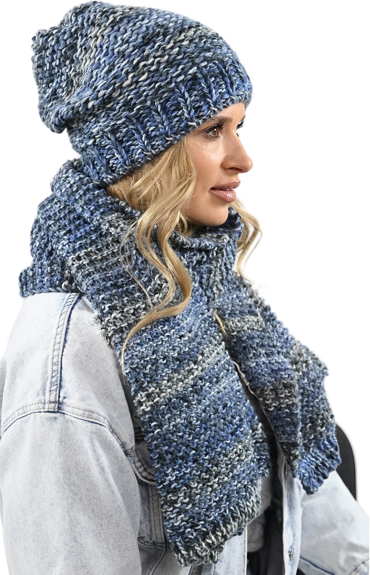 Alur Mütze Damen Beanie mit Schal Set Wintermütze Strickmütze - Warme Elastisch Elegant Winter Mütze Schal Eko - Weiches Garn Stilvoll Universell Warm