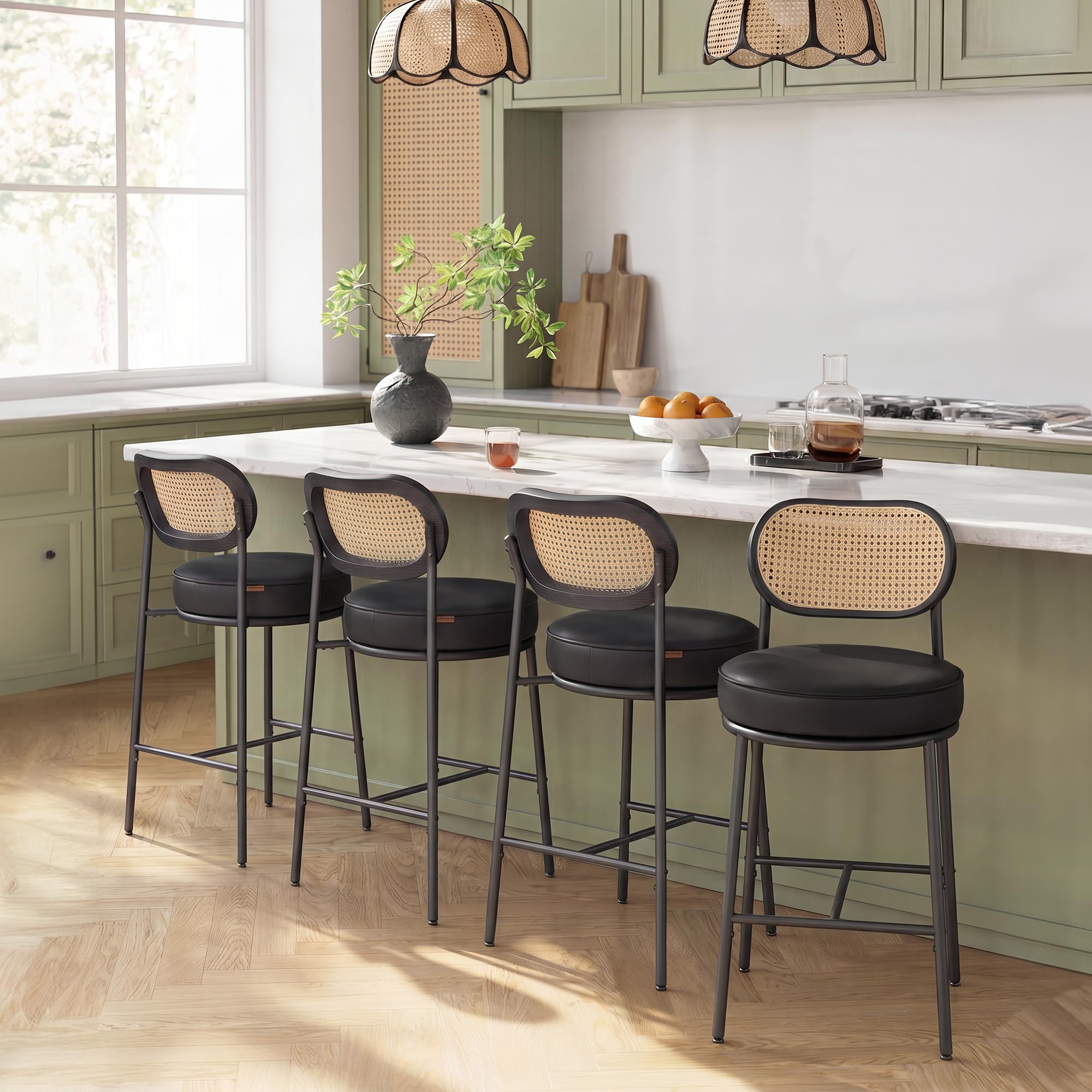 Photo 1 of VASAGLE Bar Stools Set of 4, Counter Height, PE Rattan Back