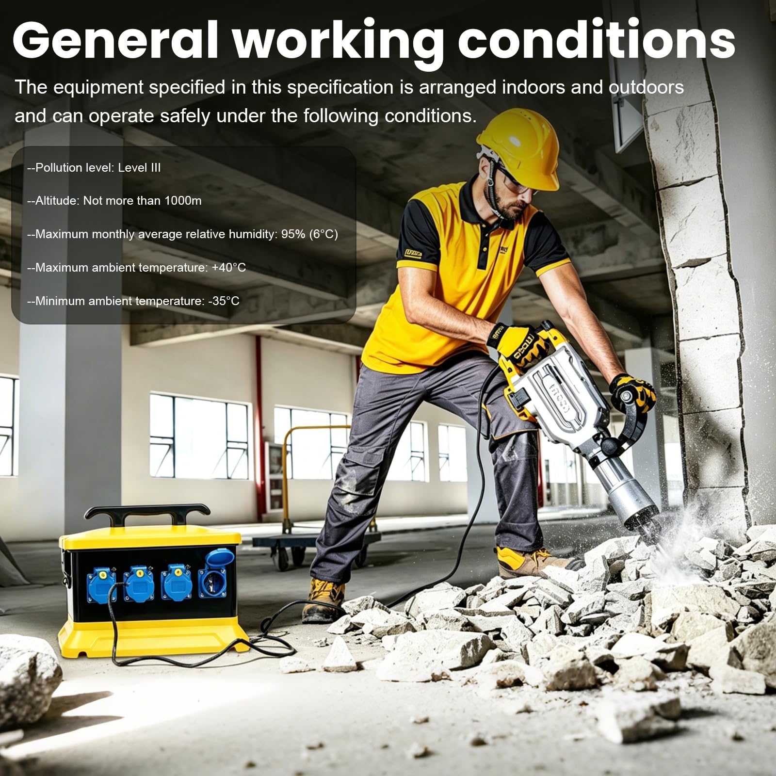 Coffret de Chantier, Coffret Electrique Etanche Exterieur Boîtier Étanche IP65 avec 3m Câble Montage Mural 4 Prises Schuko 230V 2 Prises CEE 16A 32A à 5 Broches pour Chantiers Ateliers