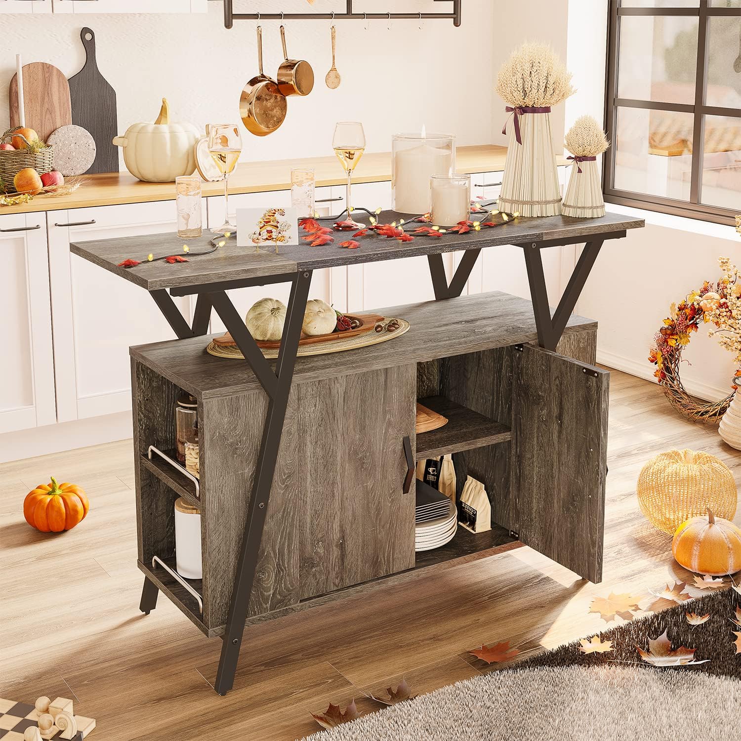 Bestier Kitchen Island with Storage Coffee Bar