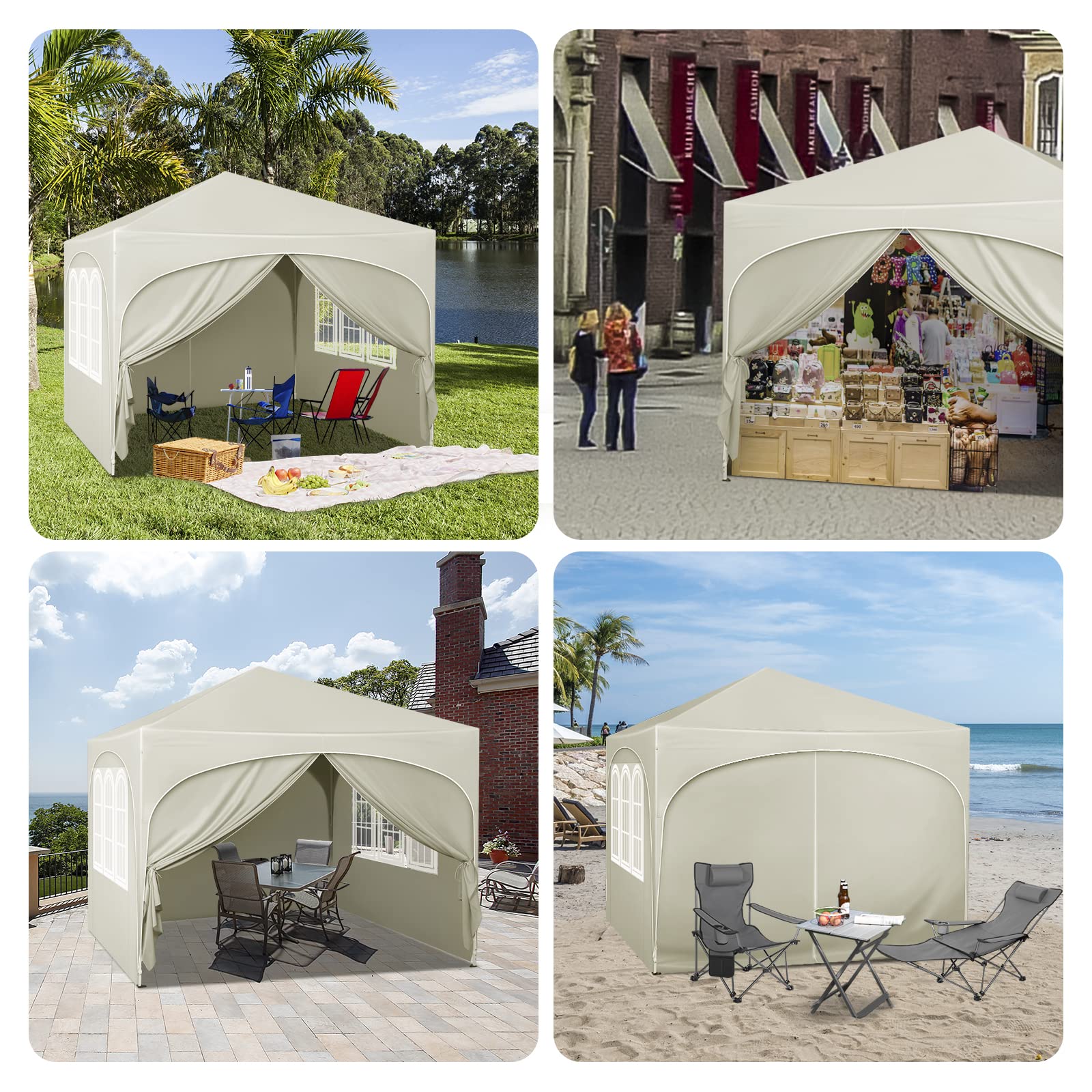 WOLTU Gazebo Pieghevole da Giardino, Gazebo Idrorepellente Pop Up da 3x3m Pannelli Laterali, Tendone Esterno, Altezza Regolabile, Protezione UV, con Custodia Beige