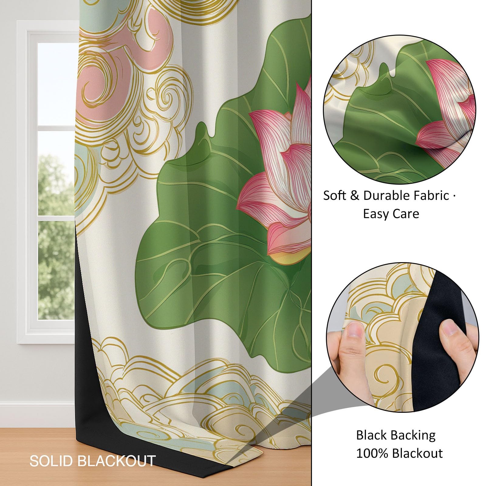 Jaune Rideaux Occultants Thermiques 183 x 214 cm Motifs Floraux Motifs Nuages Bon Augure – Rideaux Isolants Anti-Froid & Anti-Chaleur, Tissu Épais Haut de Gamme, Parfait pour Salon, Chambre ou Bureau