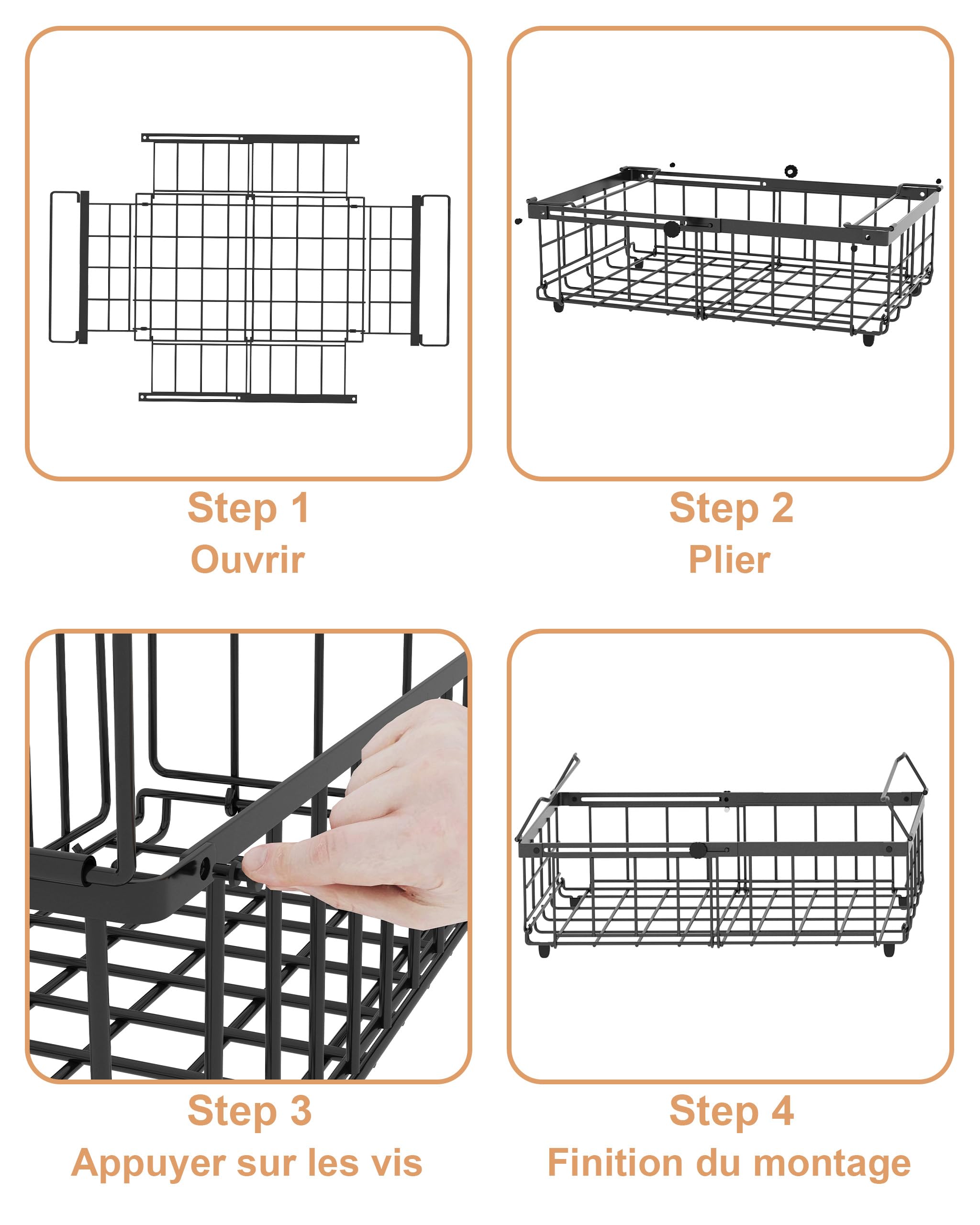 UMDONX Paniers de congélation Noir - 2 paquets de paniers de congélation pour coffre for 283 à 566L congélateur - Organisateur de congélation empilable pour coffre,Longueur extensible(29-45x30x15cm)