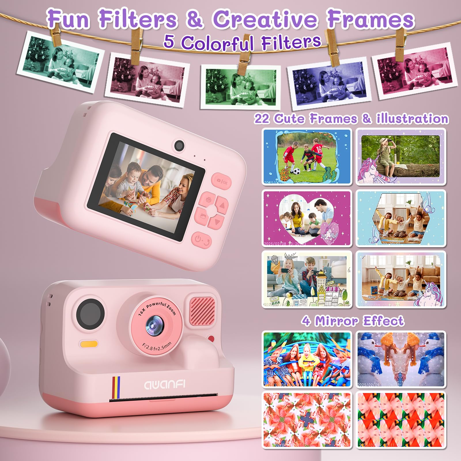 AWANFI Kids Camera Instant Print Toys, 48MP Digital Camera with