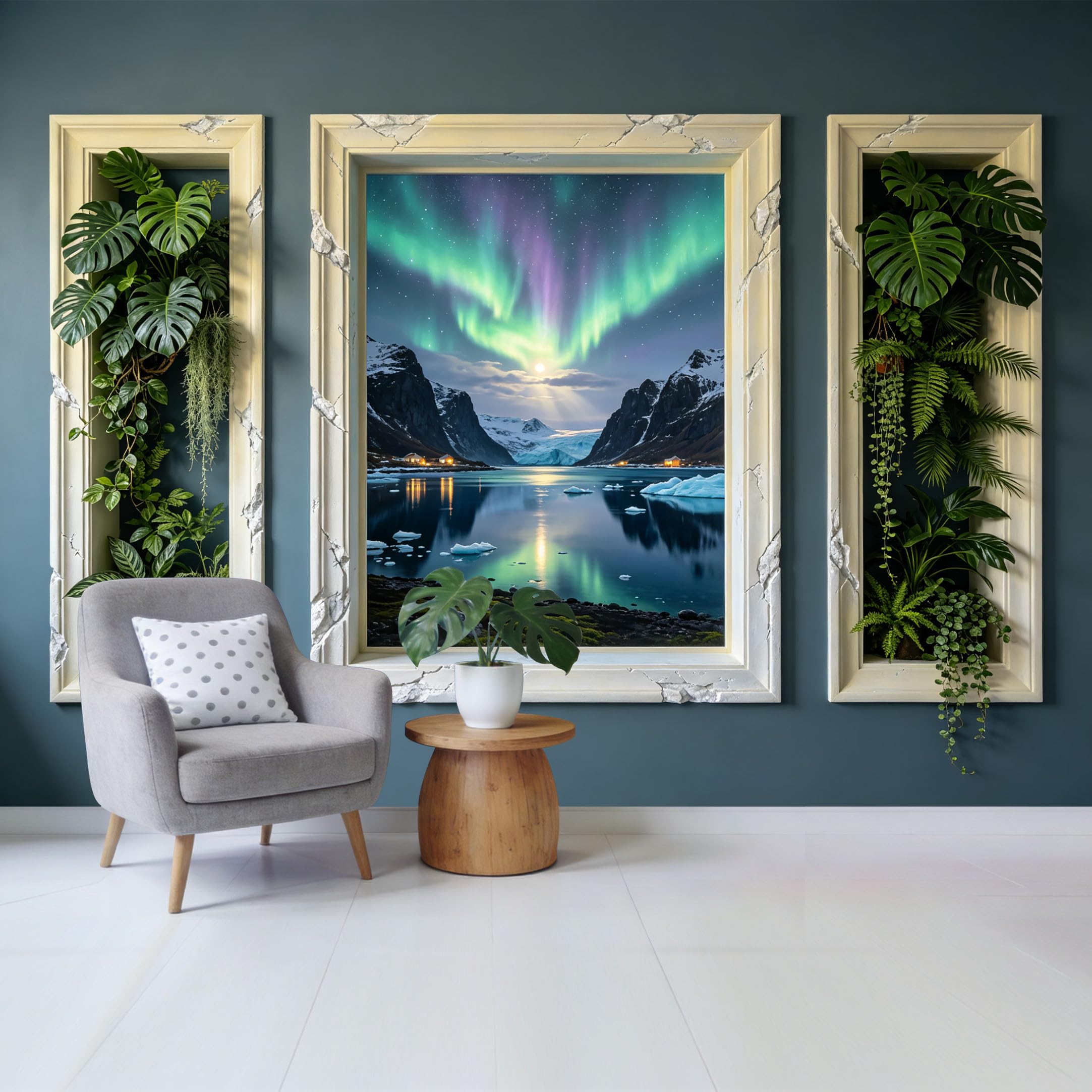 Custom Size Wall Mural Nordic Aurora Borealis Mountain Lake Landscape Removable Self Adhesive Fabric Home Wall Decor for Living Room Bedroom Bathroom