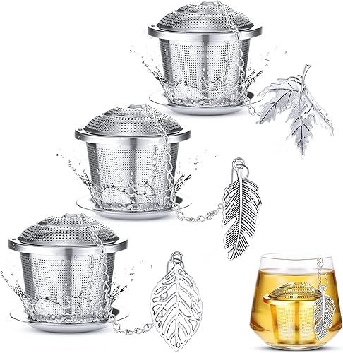 Infusores de té para té suelto 3 juegos de hojas sueltas colador de té de acero inoxidable para soporte de té suelto filtro de malla de té con